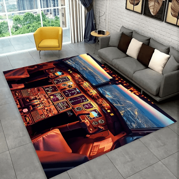 Large Carpet Fighter Aircraft Control Cockpit Cabin Carpet Rug for Home Living Room Bedroom Sofa Doormat r Area Rug Non-slip Floor Mat