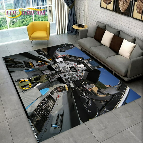 Large Carpet Fighter Aircraft Control Cockpit Cabin Carpet Rug for Home Living Room Bedroom Sofa Doormat r Area Rug Non-slip Floor Mat