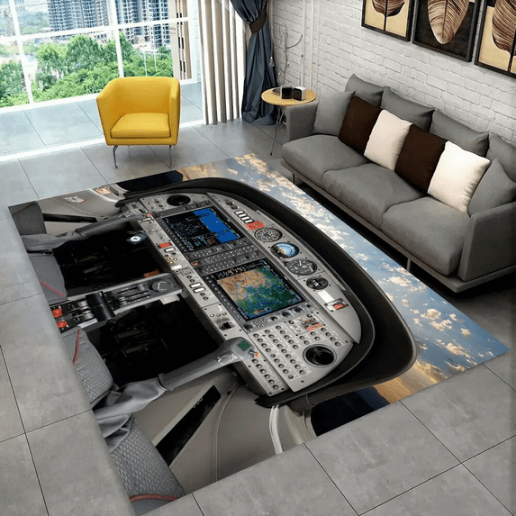 Large Carpet Fighter Aircraft Control Cockpit Cabin Carpet Rug for Home Living Room Bedroom Sofa Doormat r Area Rug Non-slip Floor Mat