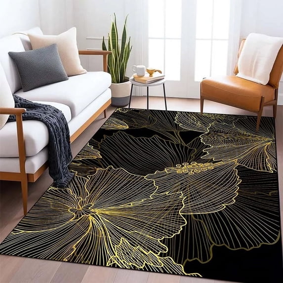 Large Carpet Golden Leaves Pattern Living Room Bedroom Carpet Bedside Bathroom Floor Mat 11 Size Large Art Lines Pattern Area Rug Home r