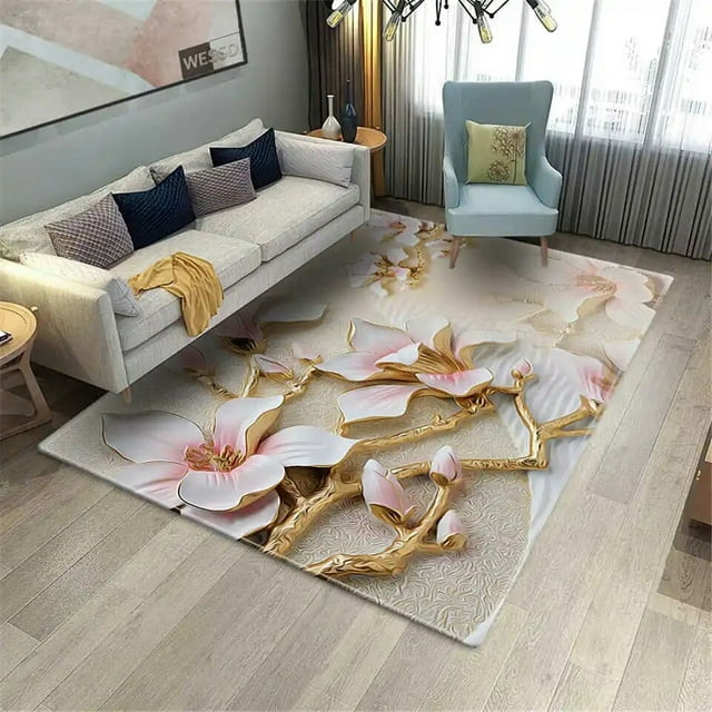 Large Carpet Modern 3D Floral In The Living Room Coffee Table Rug