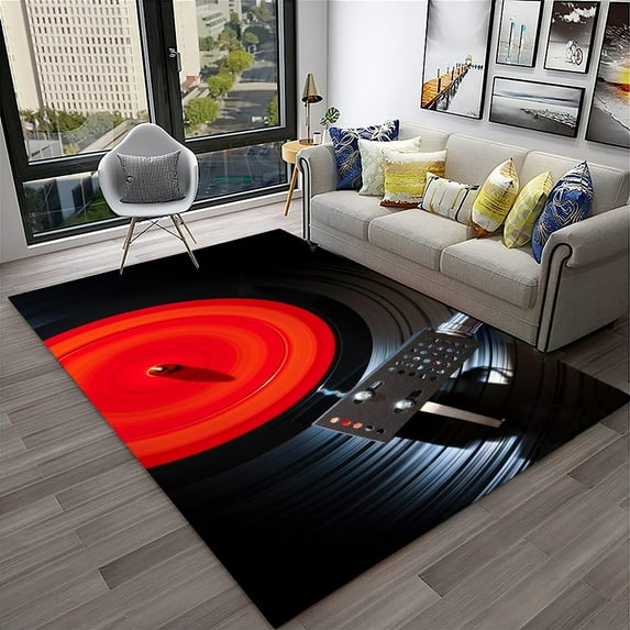 Large Carpet Music Art 3D Vinyl Record Retro Carpet Rug for Home Living Room Bedroom Sofa Doormat r Play Area Rug Non-slip Floor Mat