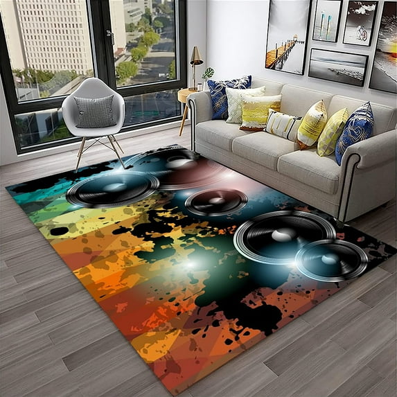 Large Carpet Music Art 3D Vinyl Record Retro Carpet Rug for Home Living Room Bedroom Sofa Doormat r Play Area Rug Non-slip Floor Mat