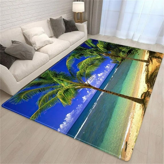 Large Carpet Palm Tree Sea Beach Printing Carpet Living Room Sofa Table r Rug Bedroom Bedside Rug Kitchen Bathroom Non-Slip Floor Mat