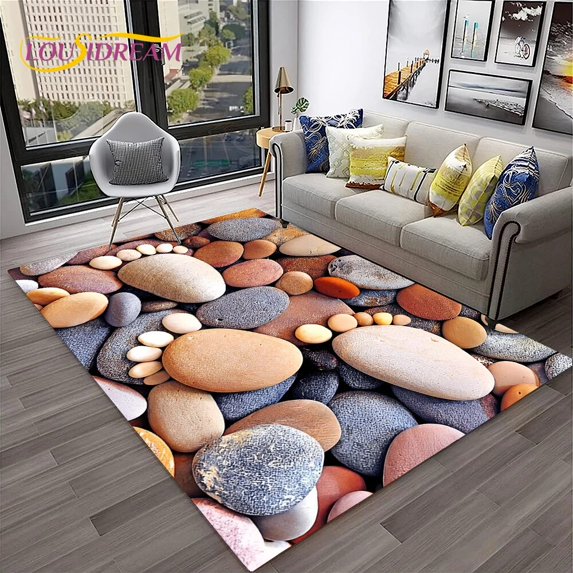 Large Carpet Pebbles Footprint 3D St Beach Carpet Rug for Home Living Room Bedroom Sofa Doormat r Play Area Rug Non-slip Floor Mat