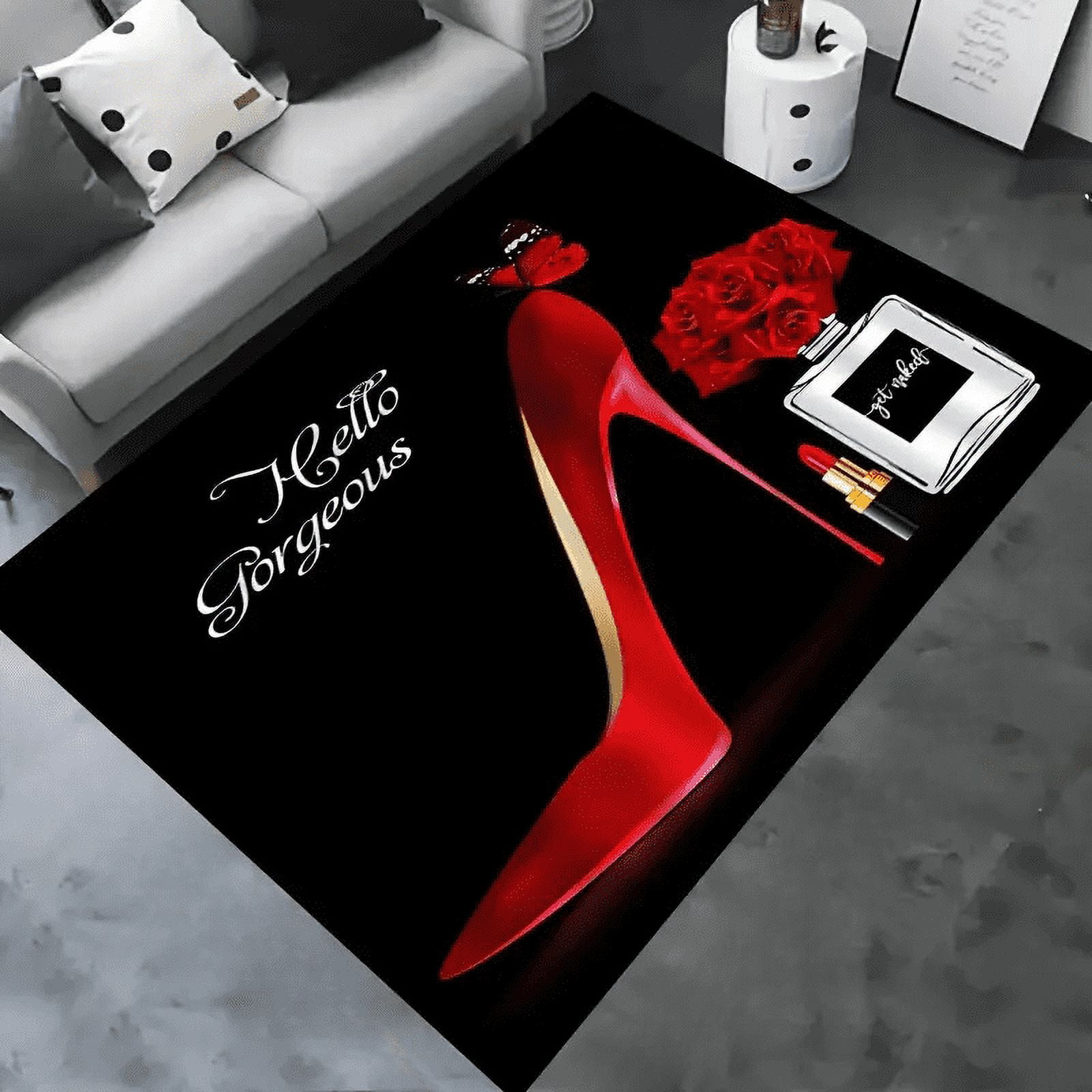 Large Carpet Red High Heel Print Area Rug for Living Room Bedroom
