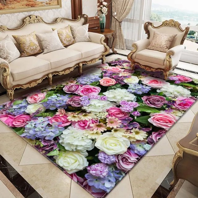 Large Carpet Retro Black Flower Carpet American Style Floral Birds Room