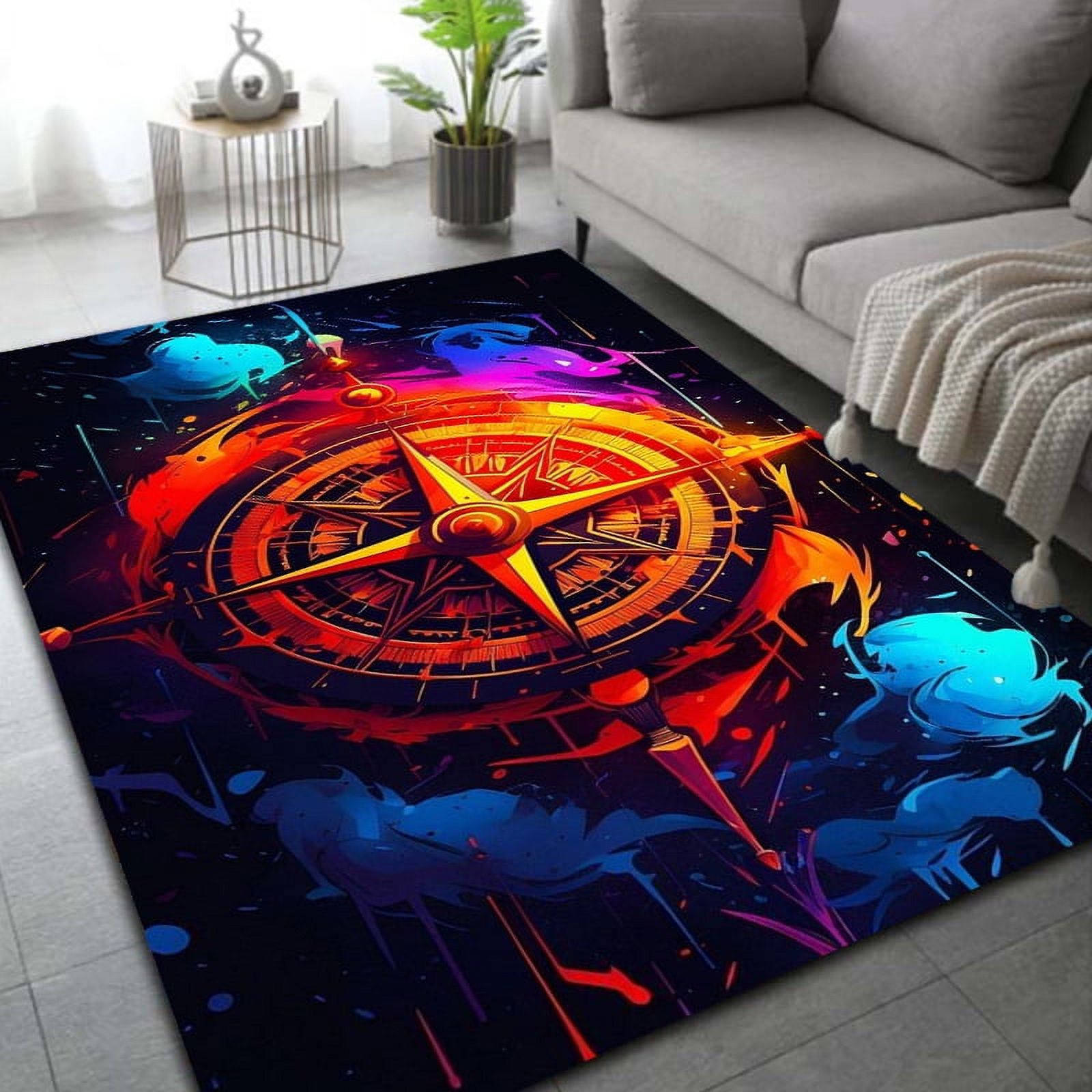 Large Carpet Retro Compass Map World Map Area Rug Carpet Rug for Living ...
