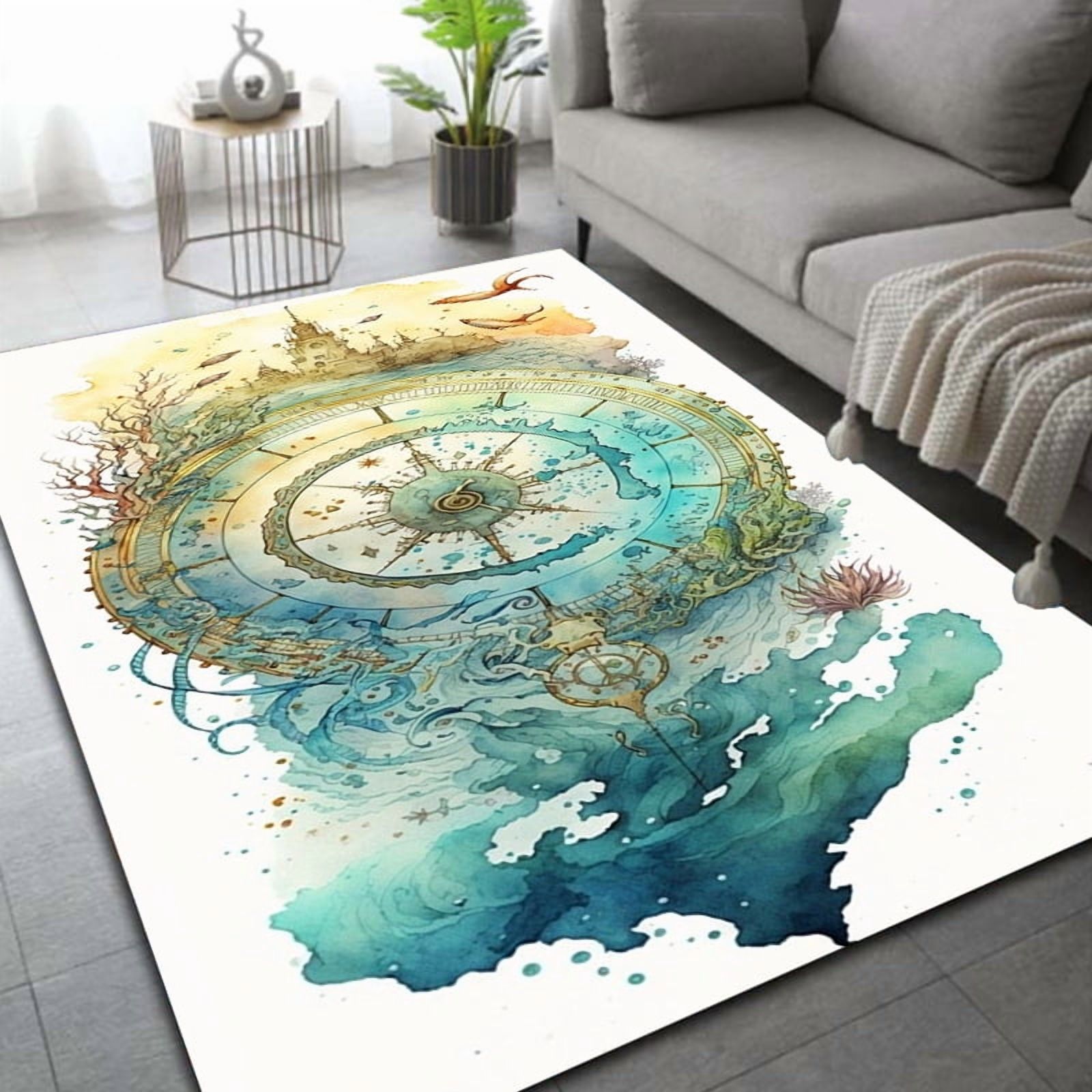 Large Carpet Retro Compass Map World Map Area Rug Carpet Rug for Living ...