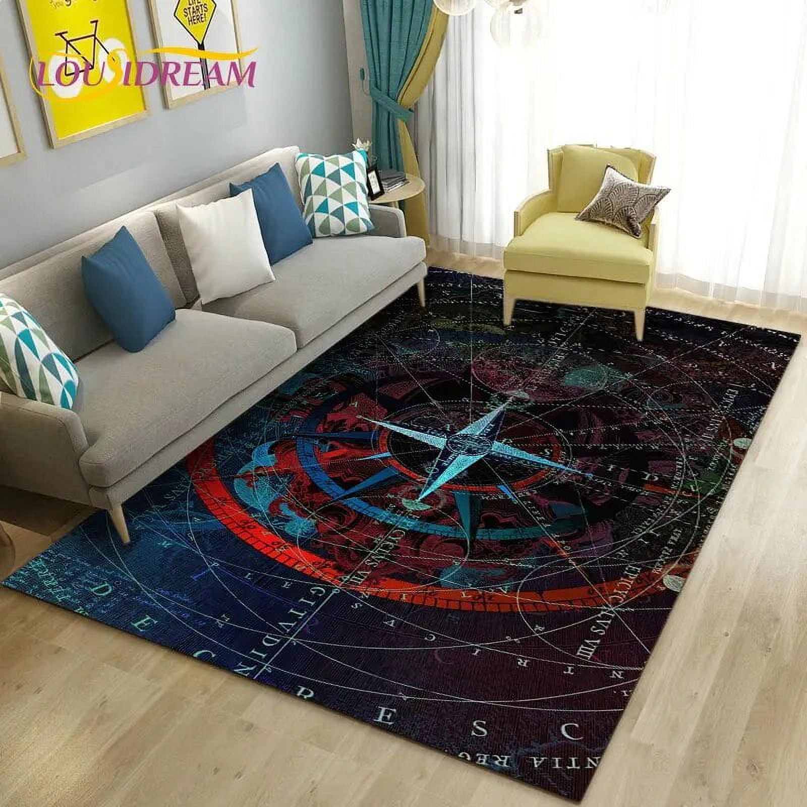 Large Carpet Retro Compass Vintage World Map Area Rug Carpet Rug for ...
