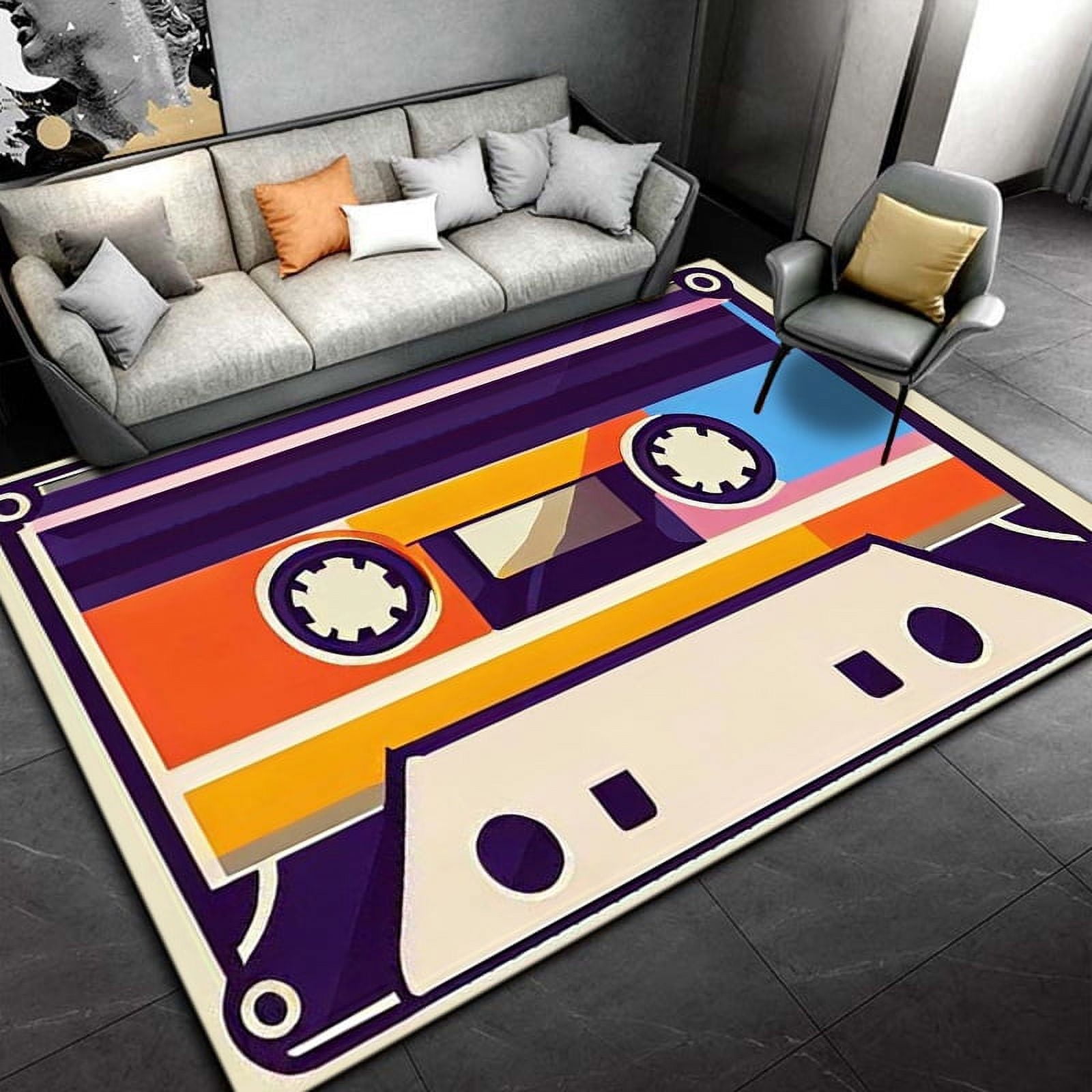 Large Carpet Retro Music Cassette Tape Pattern Area Rug Rug for Living ...