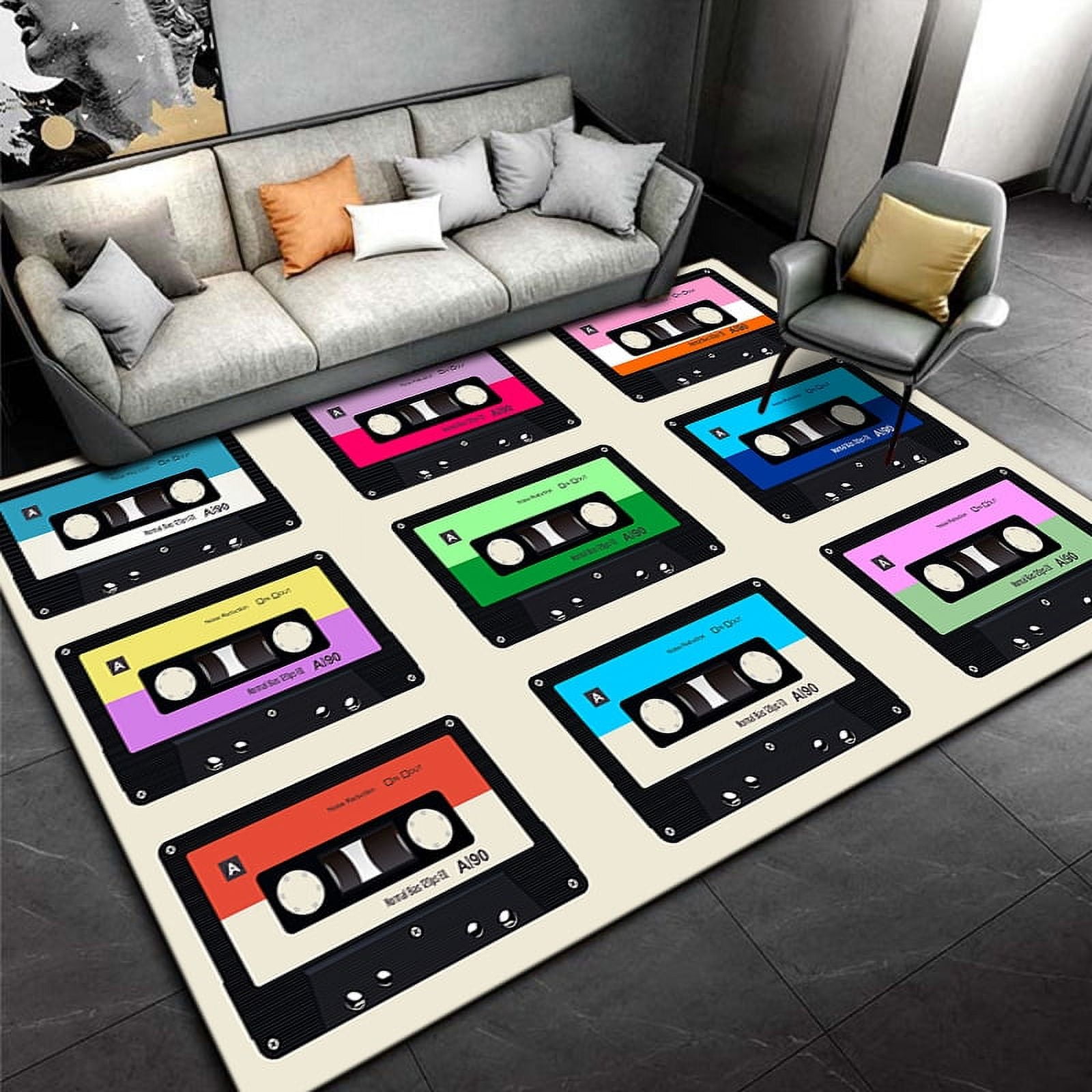 Large Carpet Retro Music Cassette Tape Pattern Area Rug Rug for Living ...