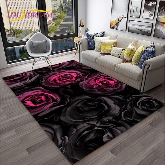 Large Carpet Rose Love Flowers Daisy Nordic Carpet Rug for Home Living Room Bedroom Sofa Doormat Play Area Rug Non-slip Floor Mat
