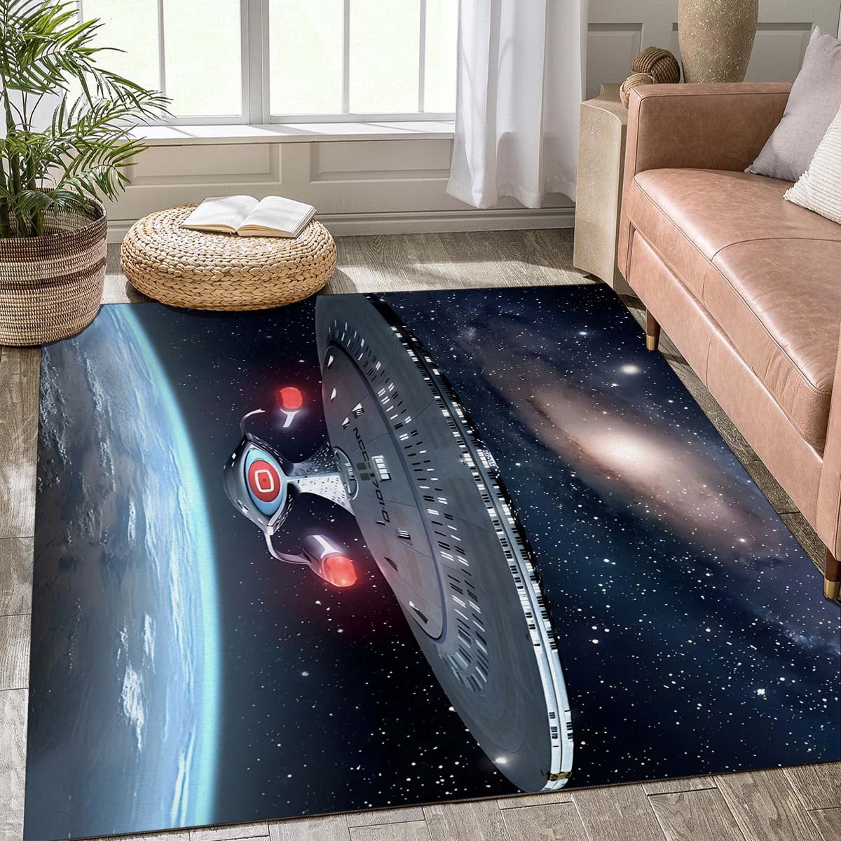 Spacecraft Rug Large Carpet Space Ship Carpet for Living Room Vintage Galactic Space ...
