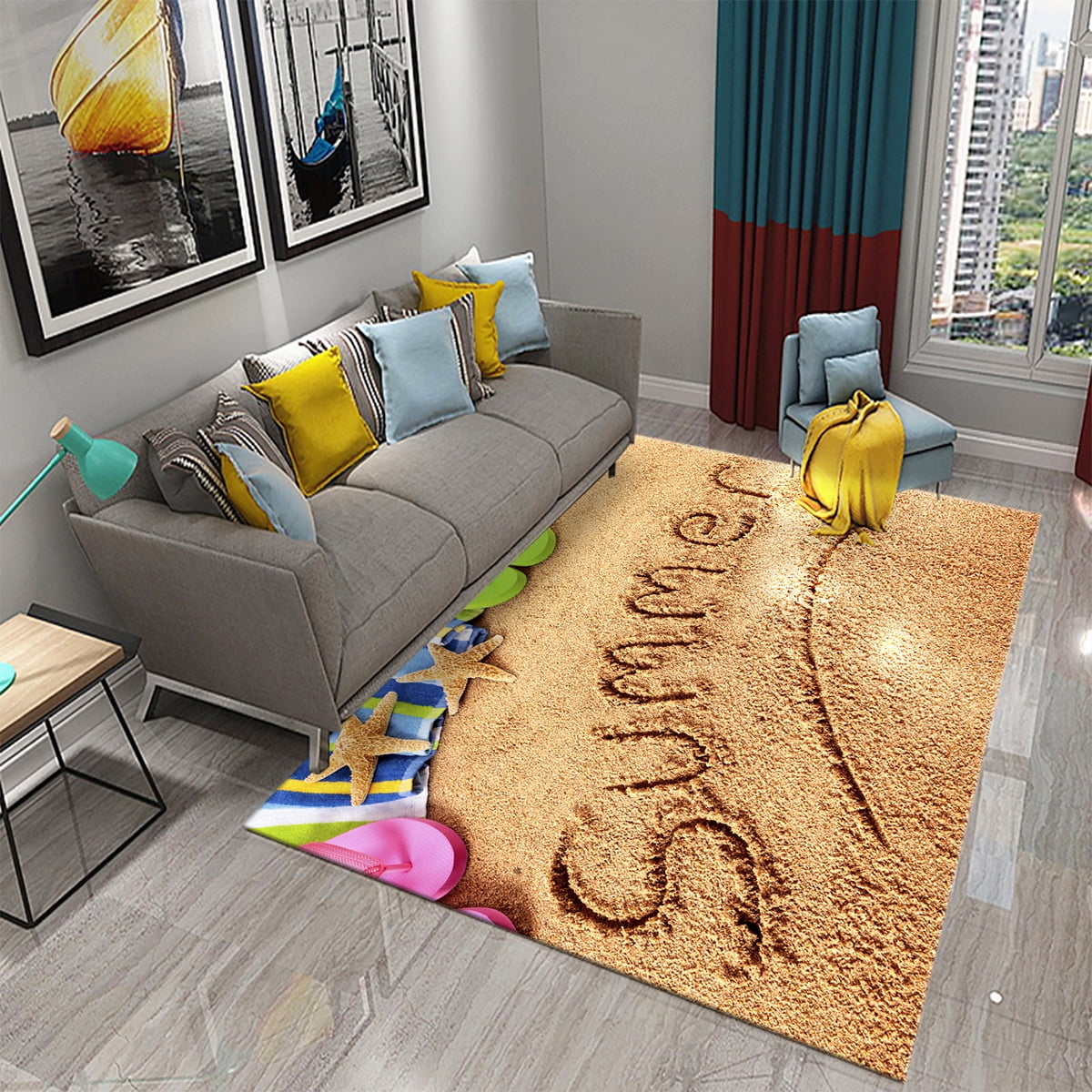 Large Carpet Summer Holiday Carpet Blue Ocean Scenery Rug Teens Cartoon ...