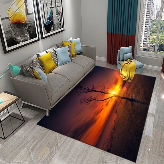 Large Carpet Sunset Landscape Carpet Red Evening Glow Rug Cute Beautiful Sky Floor Mat Living Room Bedroom Sofa Room r Rugs