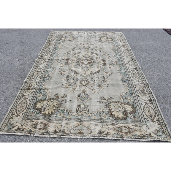 Large Carpet, Turkish Rug, Vintage Rug, Antique Rug, 72x115 inches Green Carpet, Bohemian Bedroom Rug, Anatolian Salon Rug, 9117