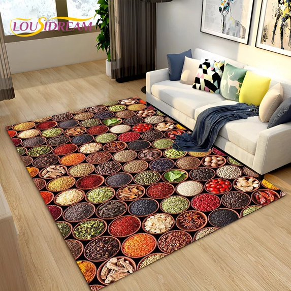 Large Carpet Vegetable Grains Spice Fruit Seasoning Area Rug Carpet Rug for Living Room Bedroom Sofa Doormat Kitchen r Non-slip Floor Mat