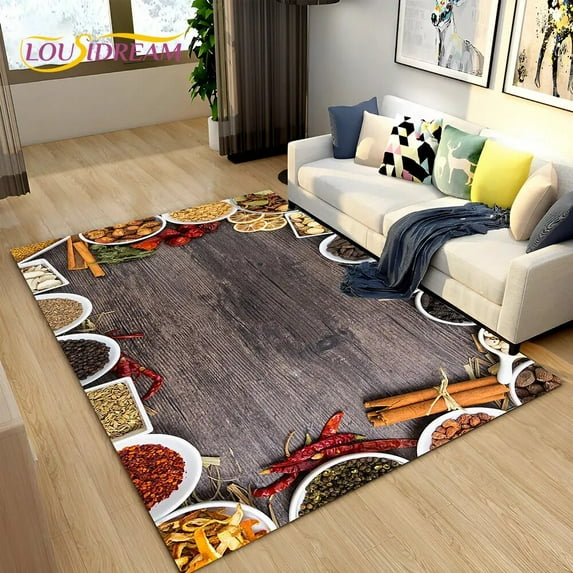 Large Carpet Vegetable Grains Spice Fruit Seasoning Area Rug Carpet Rug for Living Room Bedroom Sofa Doormat Kitchen r Non-slip Floor Mat
