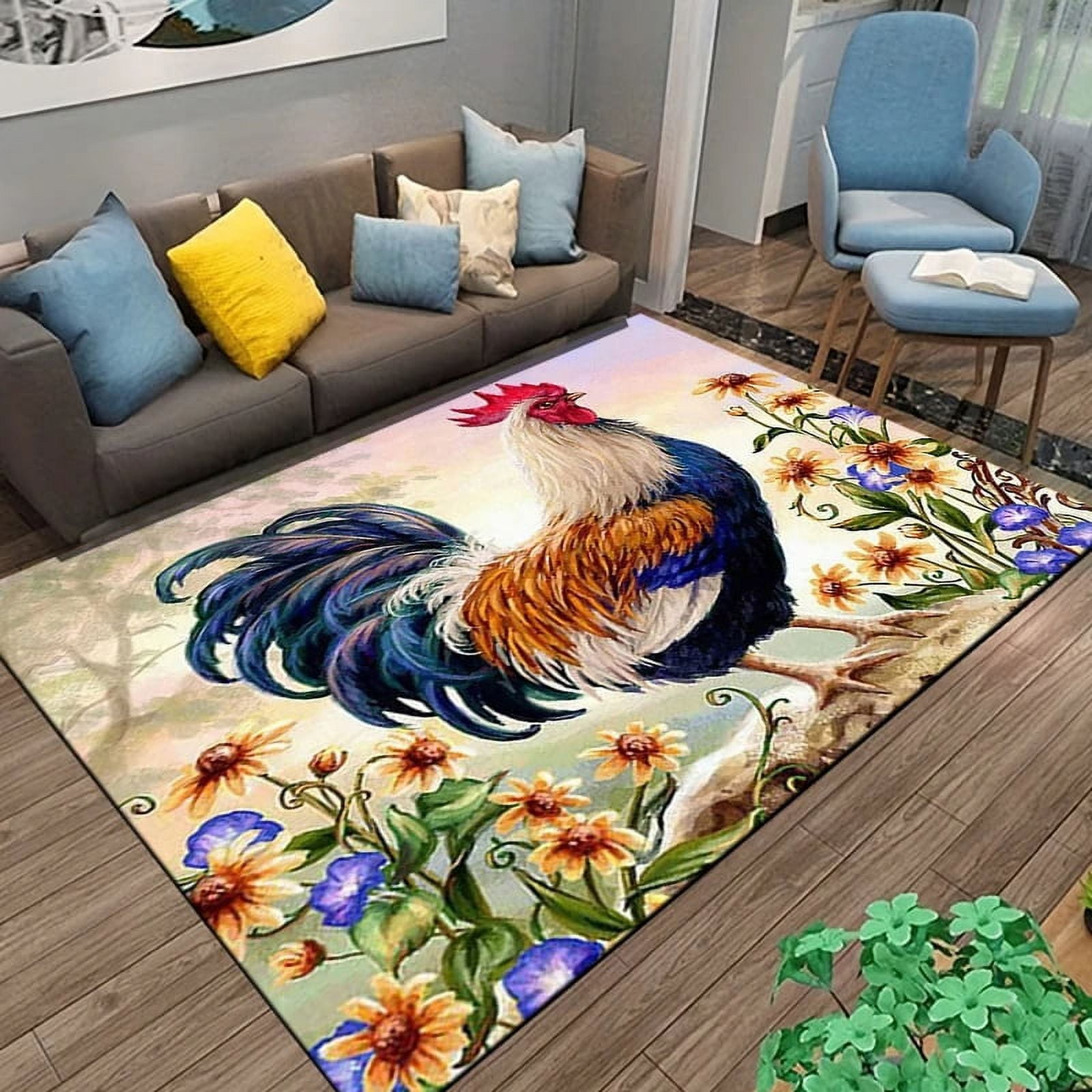 Large Carpet Vintage Rooster and Hen Chicken Area Rug Rug for Living ...