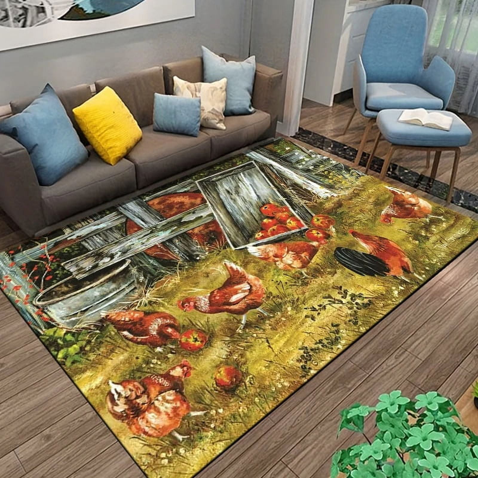 Large Carpet Vintage Rooster and Hen Chicken Area Rug Rug for Living ...