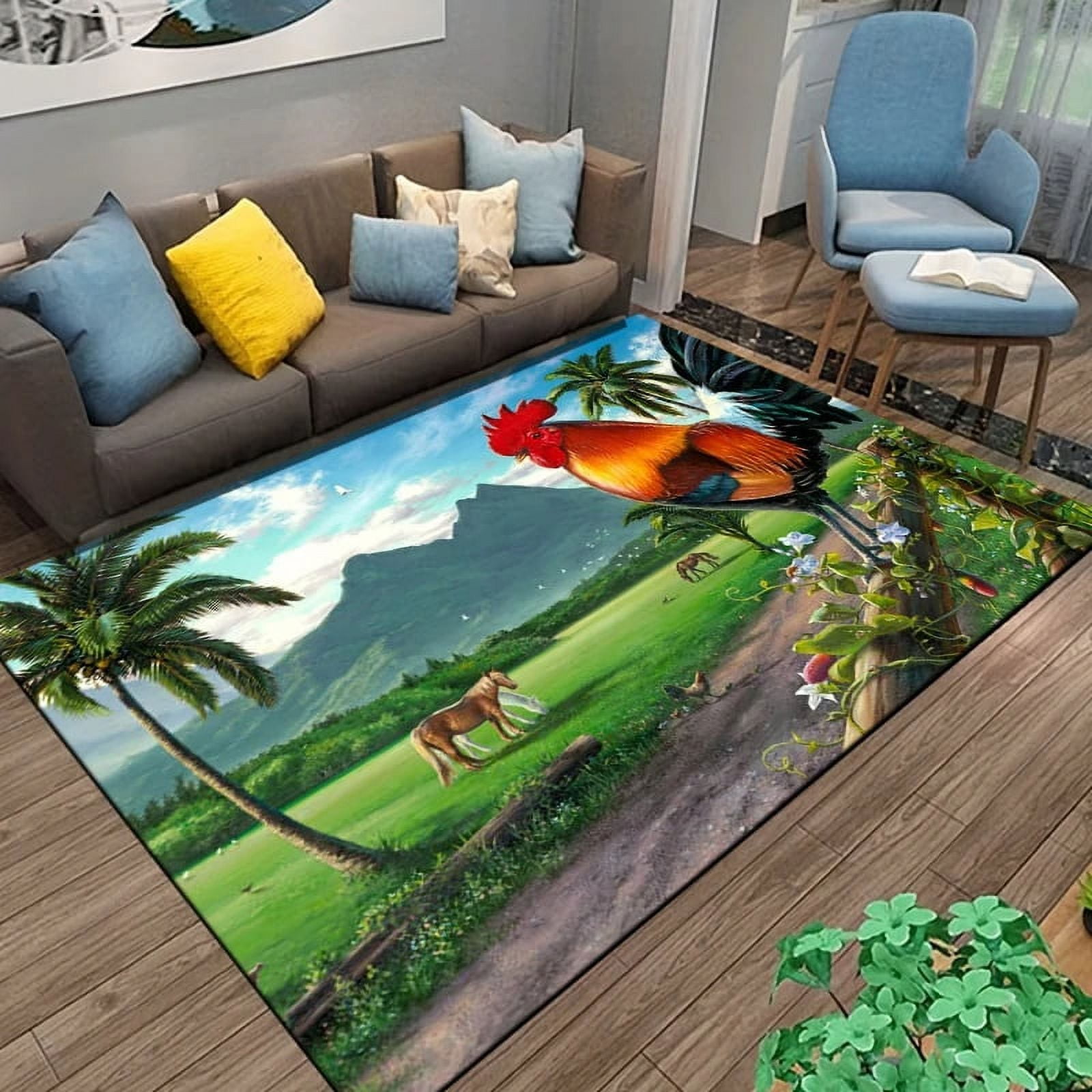 Large Carpet Vintage Rooster and Hen Chicken Area Rug Rug for Living ...