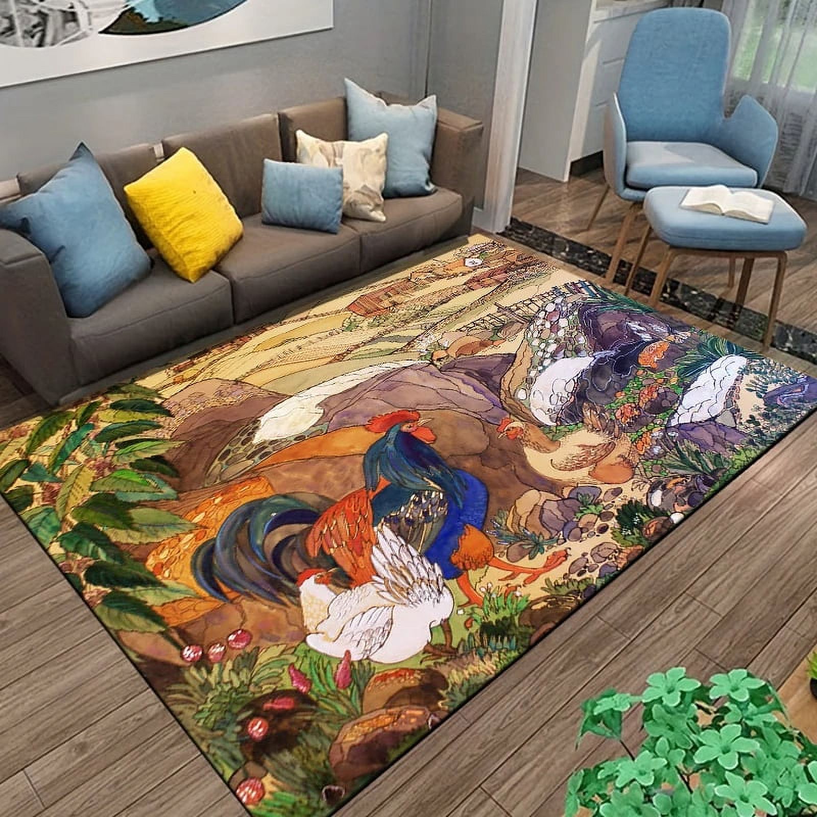 Chicken Area Rug Large Carpet Vintage Rooster and Hen Chicken Area Rug Rug for Living ...