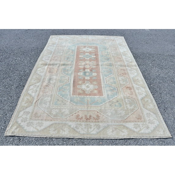 Large Carpet, Vintage Rug, Turkish Rug, Antique Rug, 75x107 Inches Blue Carpet, Wool Salon Carpet, Handmade Bedroom Carpet, 8893