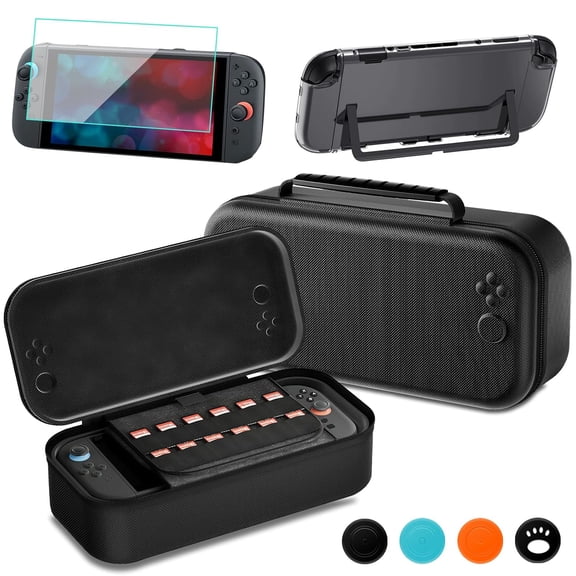 Large Carry Bag Clear Protective Case Tempered Screen Protector Joystick Cap Compatible with Switch 2 2025, Big Storage Bag for Switch 2 Accessories