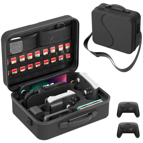 Large Carrying Case for Switch 2 2025, Hard Shell All in One Organizer Box for Switch 2 Accessories Compatible with 2 Pro Controllers & Dock, with 18 Game Card Slots, Hard Shell Travel Bag Gray