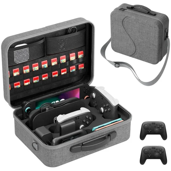 Large Carrying Case for Switch 2 2025, Hard Shell All in One Organizer Box for Switch 2 Accessories Compatible with 2 Pro Controllers & Dock, with 18 Game Card Slots, Hard Shell Travel Bag Gray