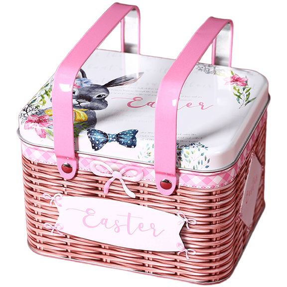 Large Cartoon Iron Box with Handle Cookie Biscuit Tin Candy Storage Container