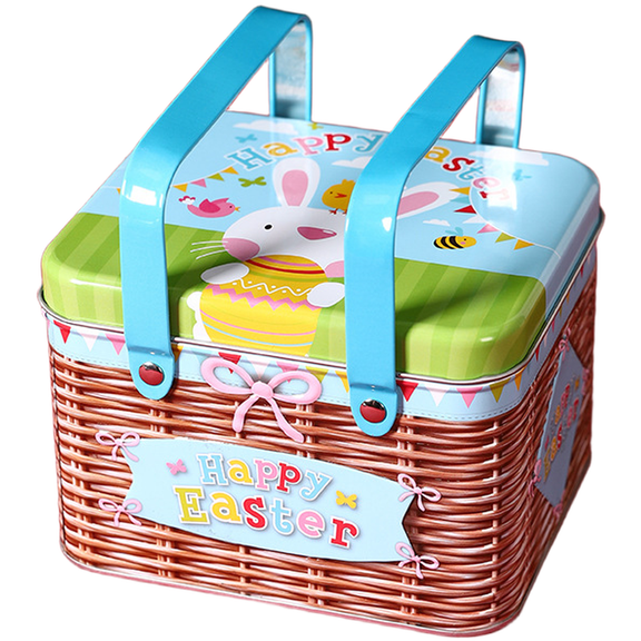 Large Cartoon Iron Box with Handle Cookie Biscuit Tin Candy Storage Container