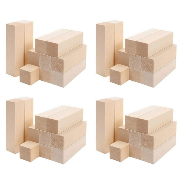 Large Carving Wood Blocks (40 Pack) 4 x 1 Inches Unfinished Basswood Project Craft Kit DIY Hobby Set for Beginners