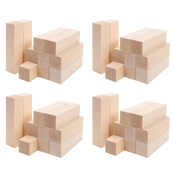 Large Carving Wood Blocks (40 Pack) 4 x 1 x 1 Inches Unfinished Basswood Project Craft Kit DIY Hobby Set for Beginners