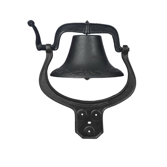 Large Cast Iron Dinner Bell - Vintage Farmhouse Style Door Bell with Loud Clear Tone, Black Carbon Steel, 17.7"