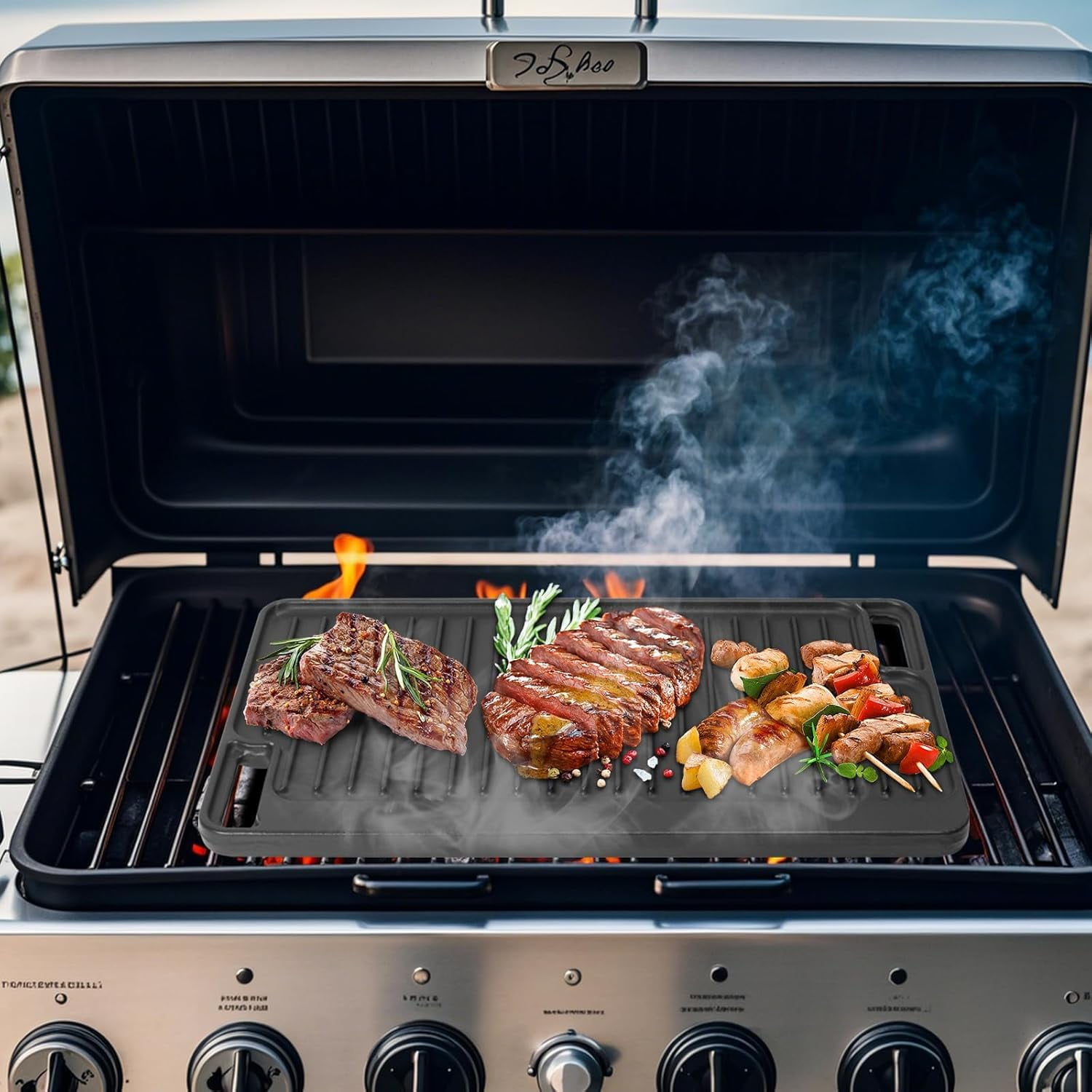 Large Cast Iron Griddle Insert,  Skillet, Reversible Pancake Pan for Gas Stove, Oven & Campfire