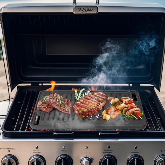 Large Cast Iron Griddle Insert, Universal Skillet, Oblong Grilling Pan for Stovetop,Pre-Seasoned Griddle Gas Stove Grill Plate Oven, 16.75" x 9.5" Reversible Pancake Pan for ,Charbroil etc.,1PC