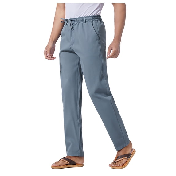 Large Casual Pants For Men Trendy Business Casual Pants For Spring Comfortable Straight Leg Solid Color Trousers Blue 3XL
