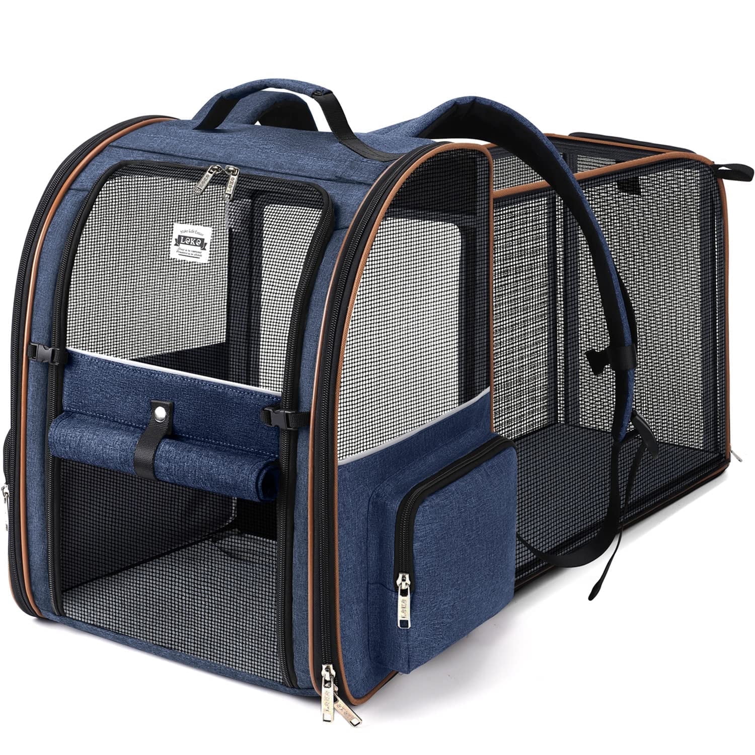 Large Cat Backpack Carrier Expandable Pet Carrier Backpack for Small Dogs Medium Cats Fit Up to 18 Lbs, Dog Backpack Carrier, Foldable Puppy Backpack Carrier for Travel, Hiking,Blue