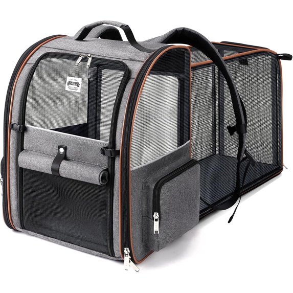 Expandable Foldable Pet Backpack for Medium Cats Fits up to 18 lbs Travel Hiking Carrier, Grey