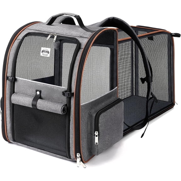 Expandable Foldable Pet Backpack for Medium Cats Fits up to 18 lbs Travel Hiking Carrier, Grey