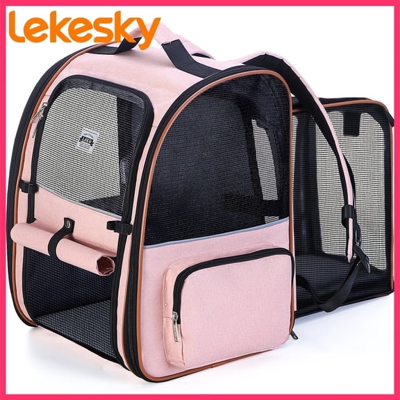 Large Cat Backpack Carrier Expandable Pet Carrier Backpack for Small Dogs Medium Cats Fit Up to 18 Lbs, Dog Backpack Carrier, Foldable Puppy Backpack Carrier for Travel, Hiking,Pink