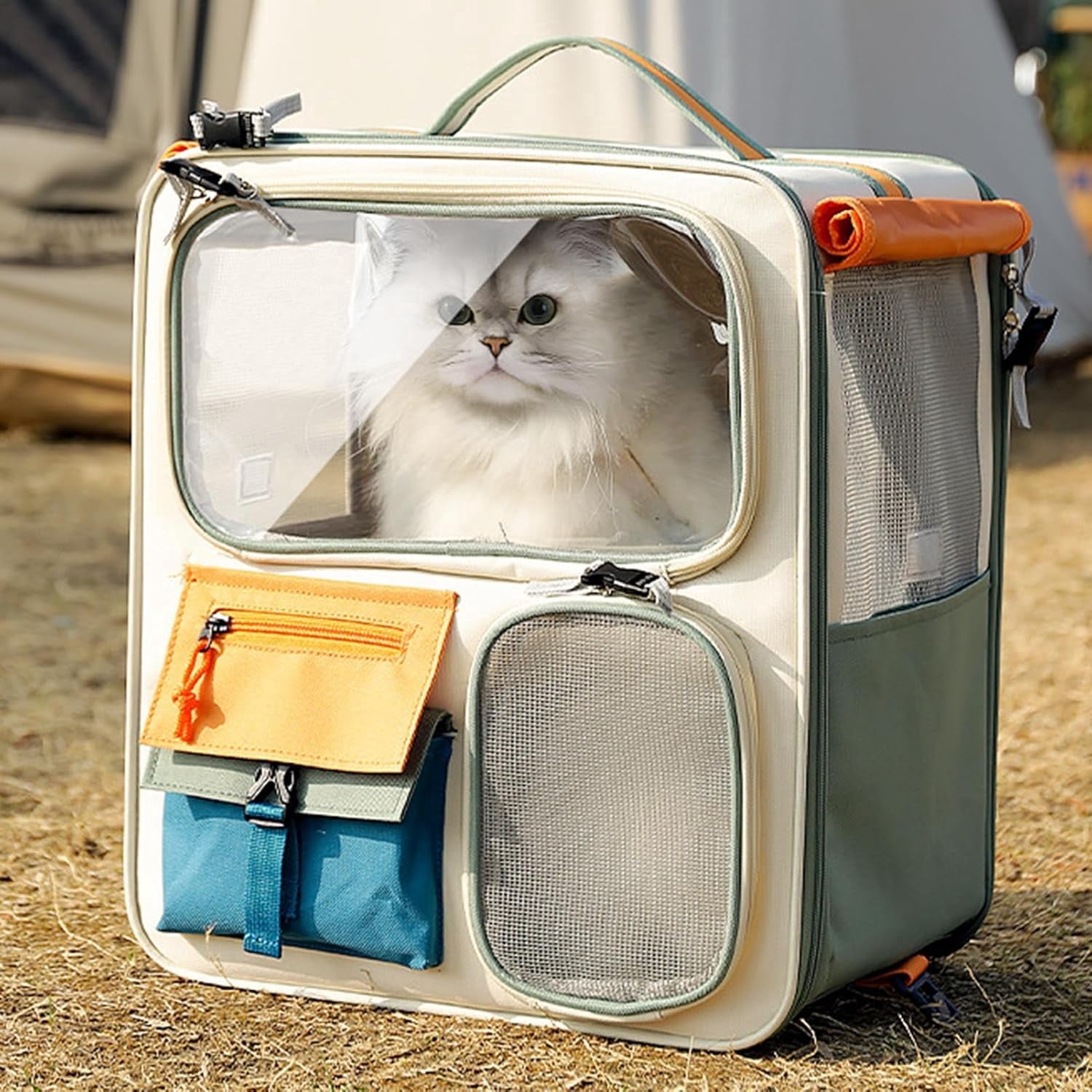 Large Cat Backpack Carrier, Oxford Pet Backpack for Cats Puppies Hiking and Daily Walks