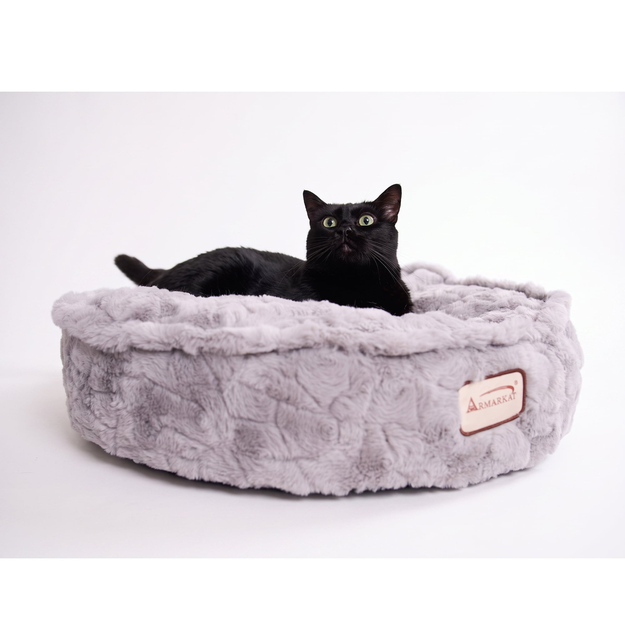 Large Cat Bed, 25.6 Inch Round Washable Pet Bed with Thick Cushion & Removable Cover - Gray-Blue Plush for Medium Dogs and Cats