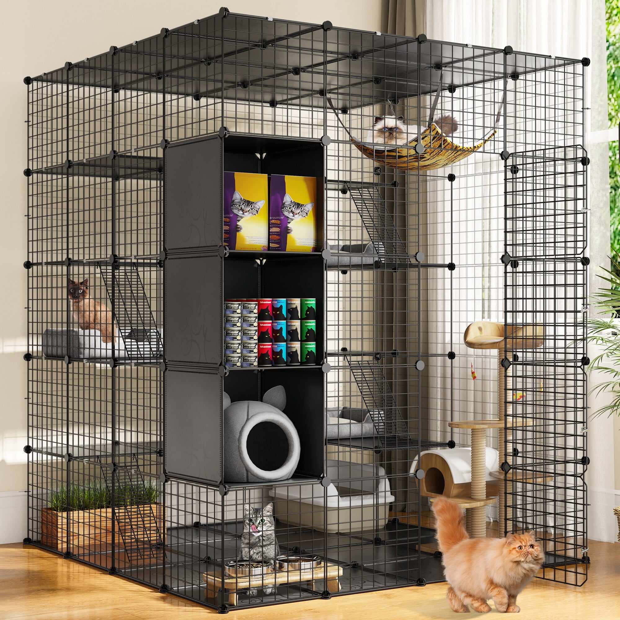 Large Cat Cage With Storage Cube Diy Indoor Catio Metal Cat Playpen 