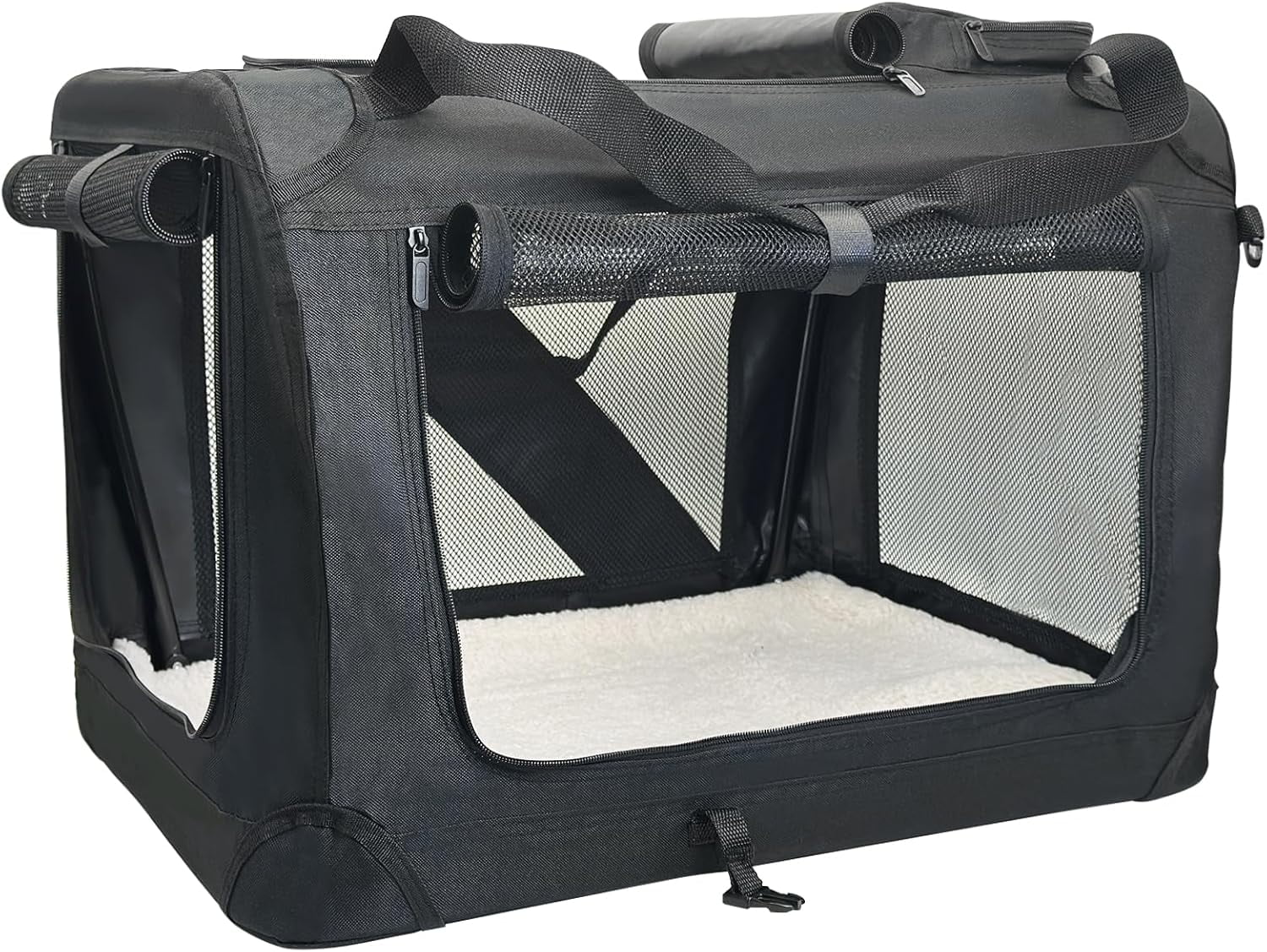 Large Cat Carrier for 2 Cats, 24"x17"x17" Soft Dog Crate Collapsible Portable Travel Pet Carrier Bag Durable Breathable Foldable Kitten Carrier Bag for Cats Puppy Under 45 Lbs Black