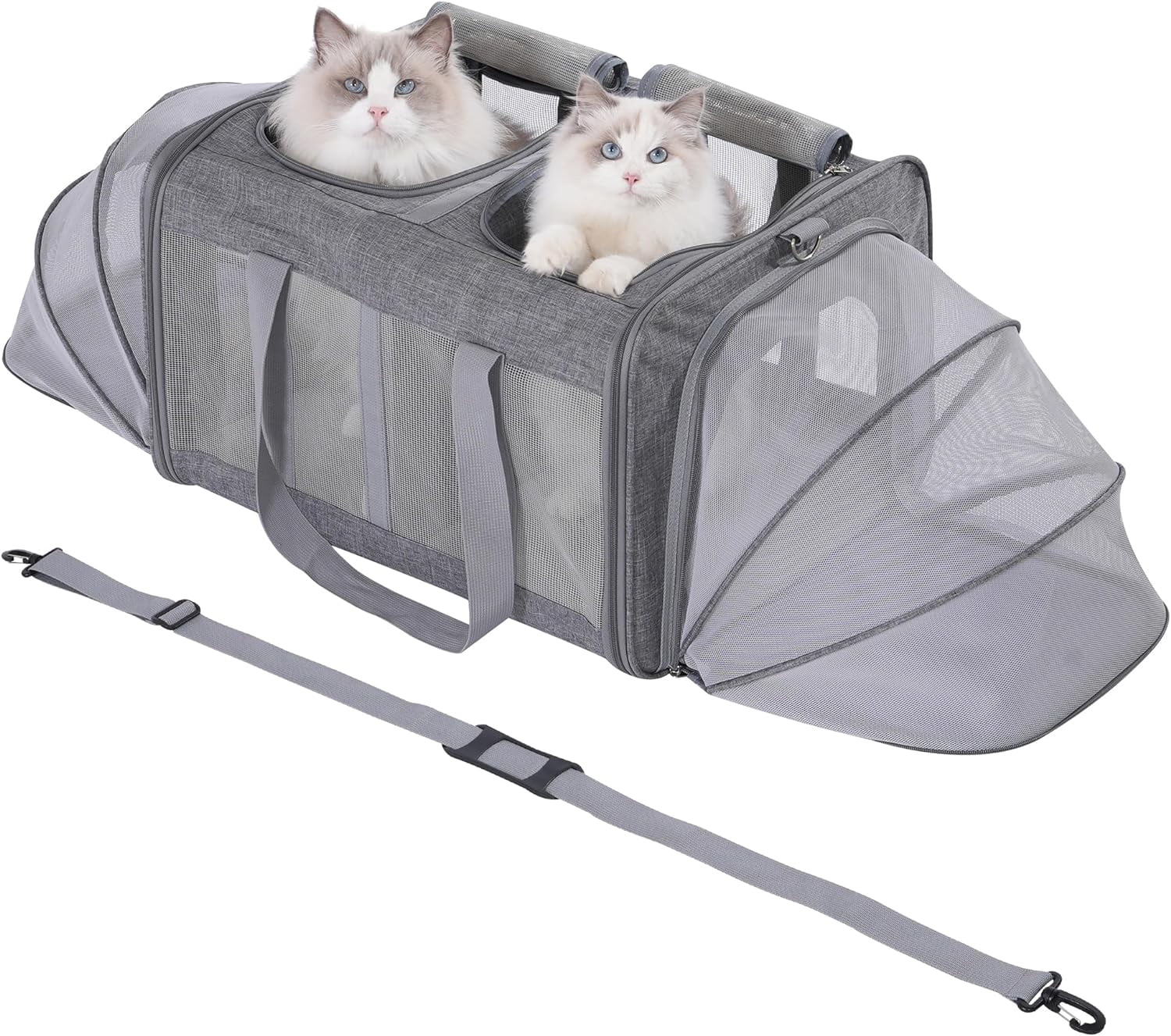 INRLKIT 2-in-1 Cat Carrier With Litter Box - Expandable Double Pet Travel Bag (Grey)