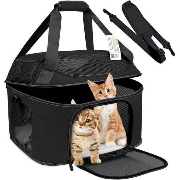 Large Cat Carrier for 2 Cats, Soft Side Pet Carrier for Cats Small Dog Up to 20 lbs, Collapsible Travel Dog Carrier Bag, Oeko-TEX Certified TSA Airline Approved Cat Carrier Backpack (Gray)