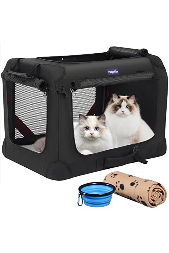Large Cat Carrier for 2 Cats | Soft Pet Carrier 24x17x17 for Traveling with Warm Blanket, Foldable Bowl, and Washable Pad
